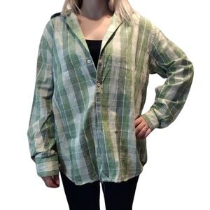Michael Michael Kors green gold white plaid button up shirt